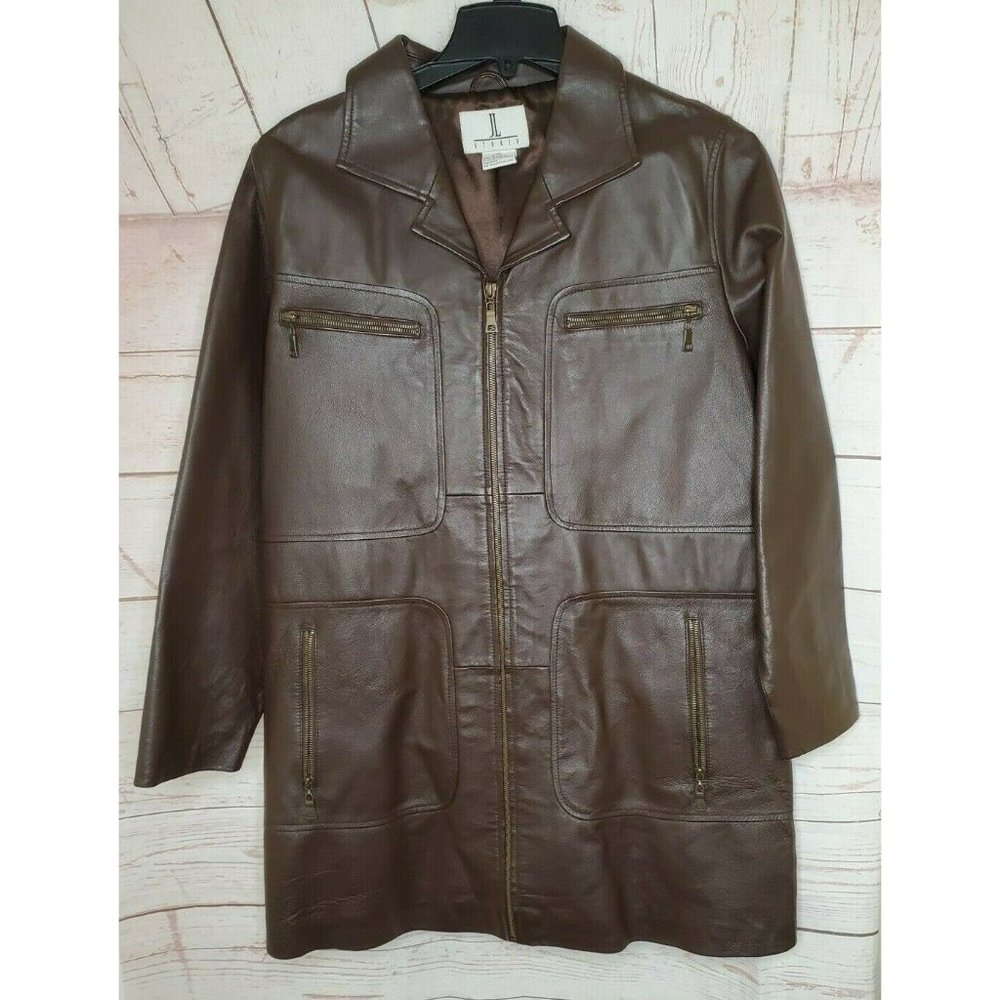 Vintage JL Studio Leather Trench Style Zippered Pocket Jacket Size 18W